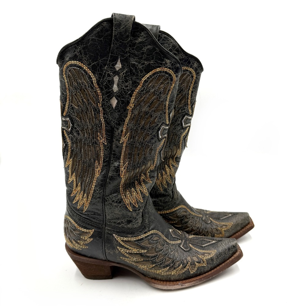 Corral Western Boots Black Wing Cross Embroidery Western Womens 6.5 M A1967